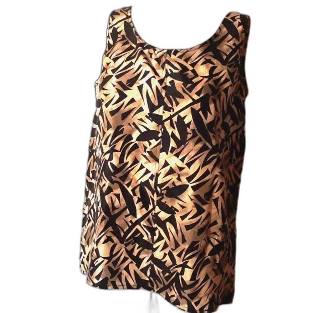 EPB easy Eleanor Brenner silk tank top shirt tropical summer blouse black tan s